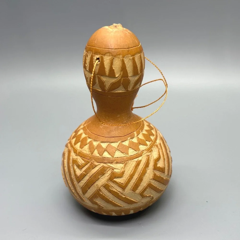 Carved Gourd Ornament‎ African Tribal Folk Art Boho Decor Ethnic Handmade